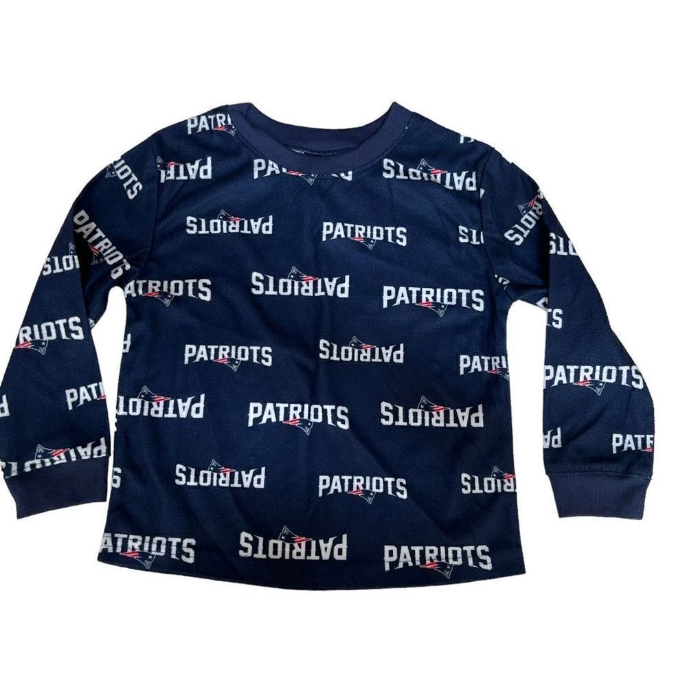 NFL Team apparel Patriots kids All Over Print Long Sleeve sleep T-Shirt 3T NWOT